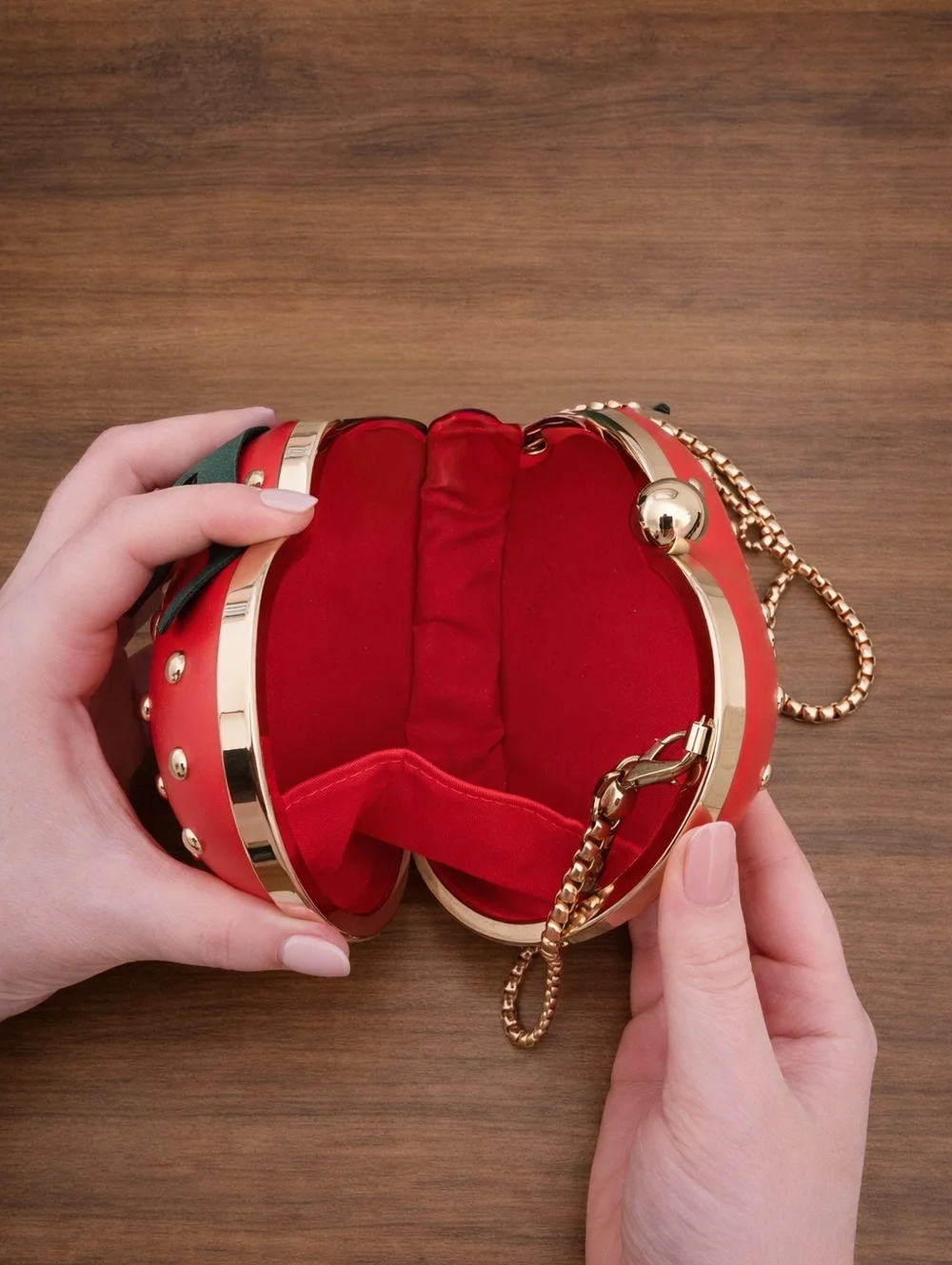 Red Strawberry Heart Mini Bag with Gold Studs - Picture 5 of 7